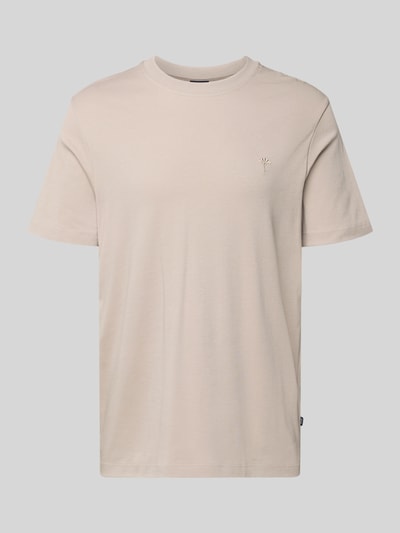Produktfoto, T-Shirt mit Logo-Stitching Modell 'Priamo' von JOOP! Collection z jasnej bawełny, prosty krój, okrągły dekolt, wyhaftowane logo
