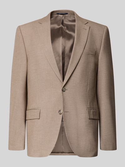 Produktfoto, Regular Fit Sakko mit Viskose-Anteil von Christian Berg Men in Beige, Elastischer-Material-Mix, Reverskragen, Brusttasche, Pattentaschen, glatte Textur, Rückenlänge 75 cm, Schulterbreite 48 cm, Ärmellänge 64 cm, Größe 50.