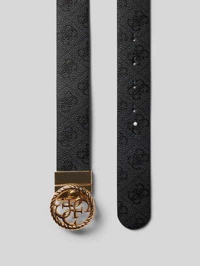 Produktfoto, Gürtel mit Logo-Detail von GUESS in Leder-Optik, schwarzes Strukturmuster, goldener Steckverschluss, Breite 3 cm, Damen Gürtel