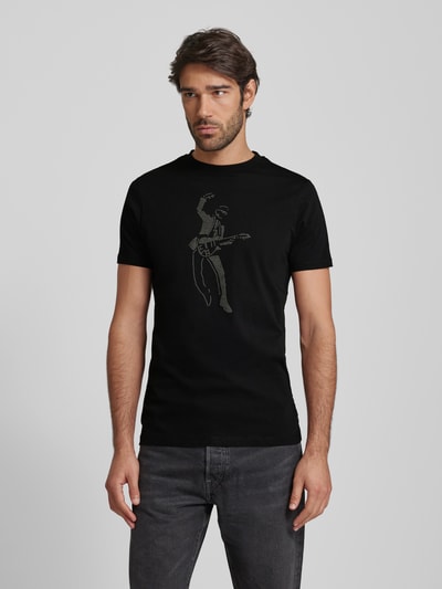 Karl Lagerfeld T-shirt z obszyciem z kamieni stras Czarny 4