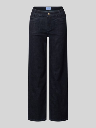 Produktfoto, dunkelblaue Gerade Hose aus Baumwoll-Mix mit sichtbaren Nähten, glatter Struktur, Cropped Fit, Modell 'TESS CROPPED' von CAMBIO, Damen Gerade Hose