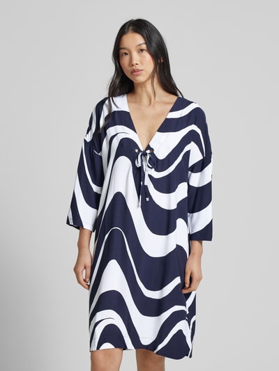 Esprit Knielanges Kleid mit Allover-Print Modell 'WAVE BEACH' Dunkelblau 4