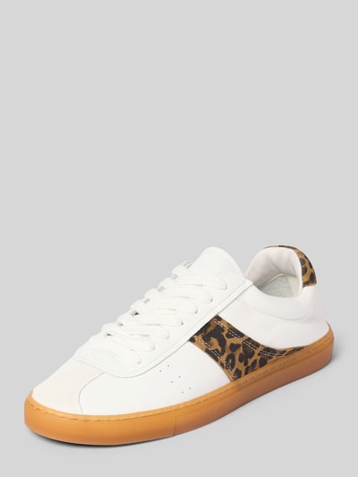 Produktfoto, Sneaker aus Leder mit Schnürung Modell 'CPH98' von Copenhagen, weiß mit brauner Sohle, Leoparden-Detail, Damen Sneaker.