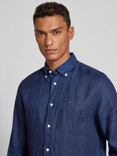 Tommy Hilfiger Regular fit vrijetijdsoverhemd van linnen, model 'PIGMENT' Marineblauw - 3