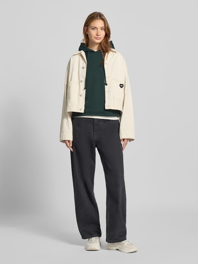 Pieces Bluza z kapturem o kroju regular fit z mieszanki bawełny model ‘CHILLI’ Ciemnozielony 1