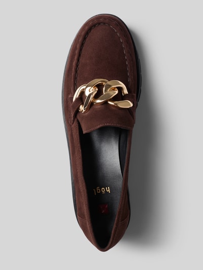 Produktfoto, Loafer aus echtem Leder mit Zierdetail von Högl in Dunkelbraun, abgerundete Passform, profilierte Sohle, goldene Kette, Damenmodell
