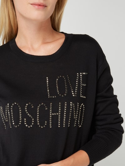 Love Moschino Sweter z logo z nitów Czarny 4