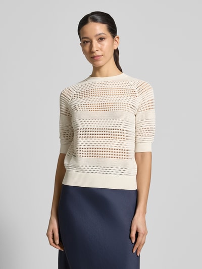 Christian Berg Woman Selection Strickshirt mit 1/2-Arm und gerippten Abschlüssen Ecru 4