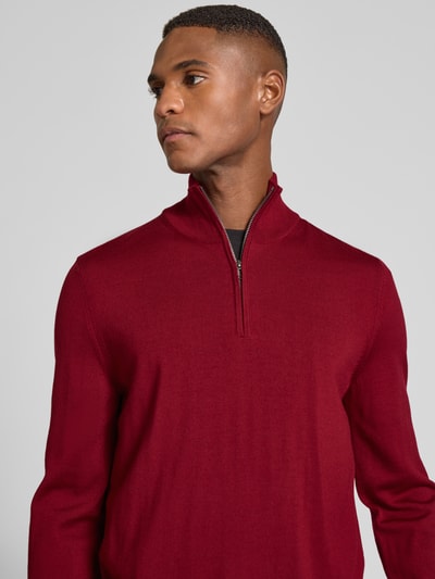 JOOP! Collection Gebreide pullover van merinowol met schipperskraag, model 'Dario' Kersenrood - 3
