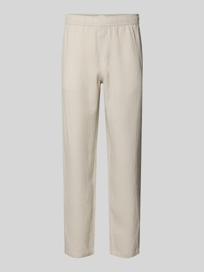 Produktfoto, Leinenhose mit Eingrifftaschen Modell 'JABARI' von Samsøe Samsøe in Beige, lockerer Schnitt, elastischer Bund, glatte Struktur.