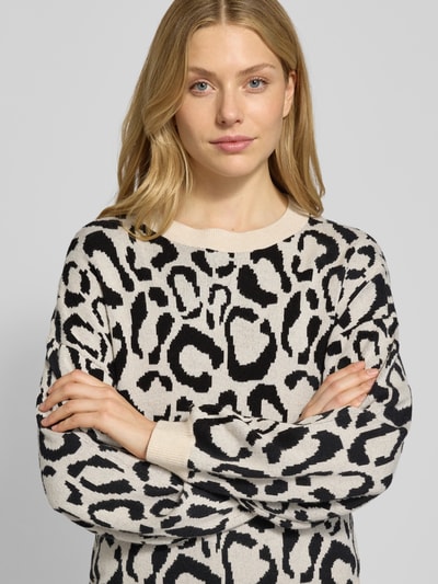 Vila Sweter z dzianiny z prążkowanymi wykończeniami model ‘TIP’ Beżowy 3