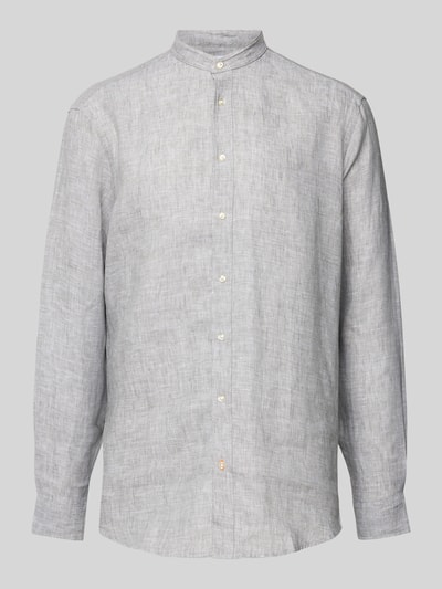 Christian Berg Men Regular Fit Leinenhemd mit Stehkragen Khaki 2