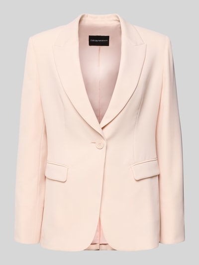 Produktfoto, Blazer mit Reverskragen von Emporio Armani in hellem Beige, glatte Struktur, Regular Fit, Knopfverschluss, Pattentaschen