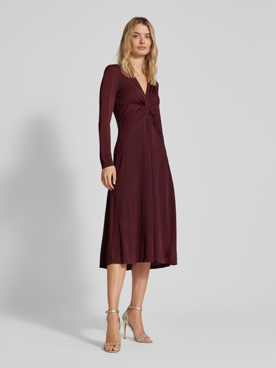 Lauren Ralph Lauren Midi-jurk met knoopdetail, model 'BRAYELLE' Donkerrood - 1