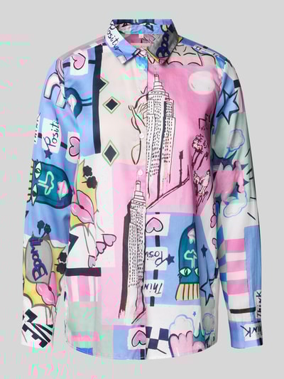 Milano Italy Bluzka koszulowa o kroju regular fit ze wzorem na całej powierzchni Mocnoróżowy 2