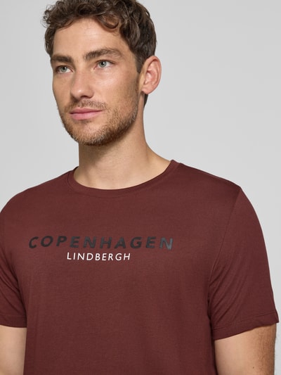 Lindbergh T-shirt met labelprint, model 'Copenhagen' Donkerrood - 3