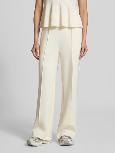 Vrouwenmodel draagt Wide Leg Sweatpant uit Viscosemix van Varley, met stretch, Persplooien, elastische band, steekzakken, maat S, Binnenbeenlengte 78 cm, Ganzkörperaanzicht van voren