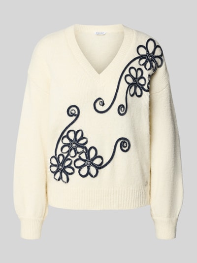ZABAIONE Gebreide pullover met V-hals en stitchings, model 'El44in' Ecru - 2