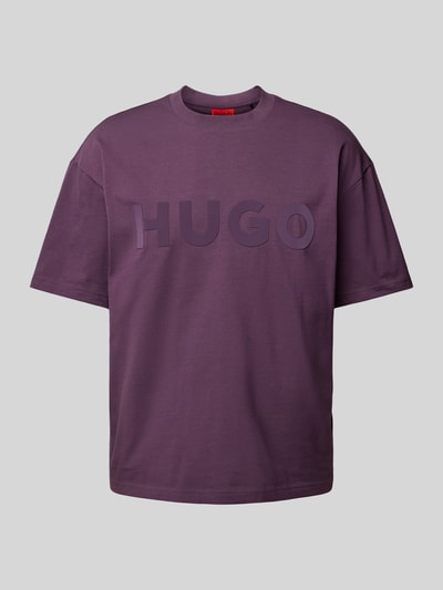 HUGO T-shirt z nadrukiem z logo model ‘Dinkee’ Śliwkowy 2