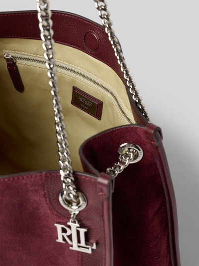 Lauren Ralph Lauren Torba shopper ze skóry bydlęcej z aplikacją z logo Bordowy 5
