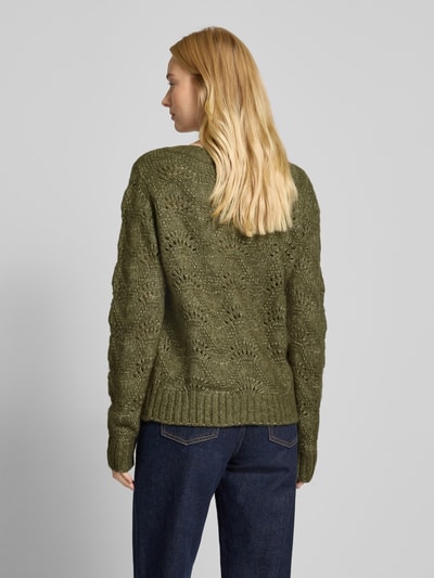 Pieces Regular Fit Strickpullover mit Fallmaschenmuster Modell 'BIBBI' Dunkelgruen 5