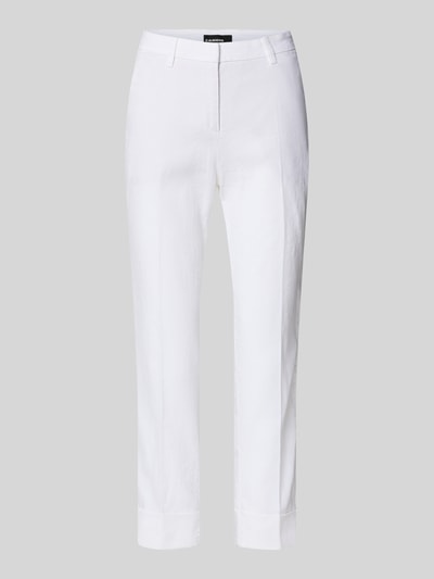 Produktfoto, weiße Leinenhose mit Baumwoll-Anteil von Cambio, Straight Fit, verkürzte Passform, Gürtelschlaufen, strukturierte Oberfläche
