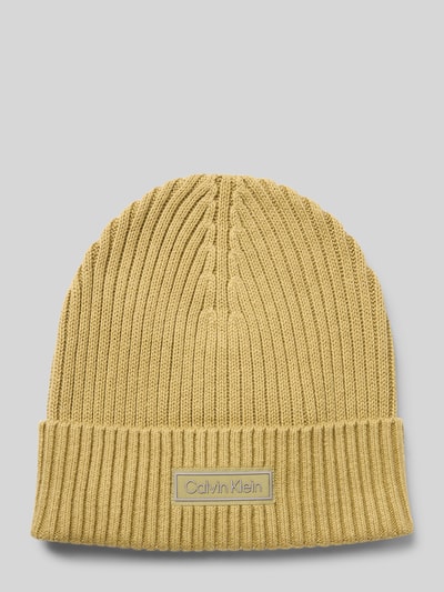 CK Calvin Klein Gebreide muts met kasjmier en labelpatch Mosterdgeel - 1