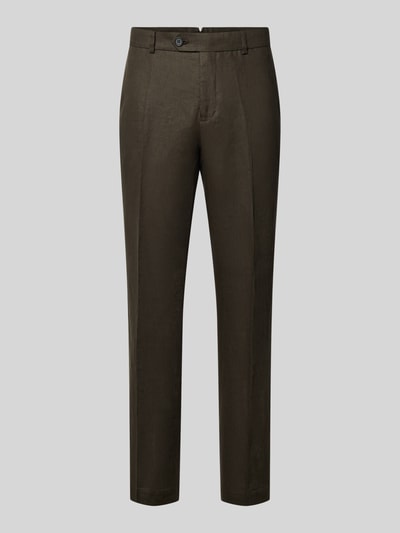 Productfoto, olijfgroene regular fit heren pantalon van linnen Regular Fit Anzughose aus reinem Leinen Modell 'BAILEY' van SELECTED HOMME, gladde textuur