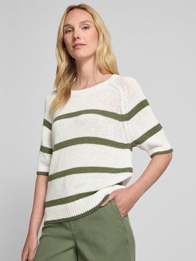 Oui Strickpullover mit gerippten Abschlüssen Khaki 3