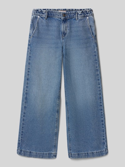 Produktfoto, Wide Leg Jeans aus Baumwoll-Mix Modell 'COMET' von Only, Denim-Optik in Blau, 5-Pocket-Design, Label Patch, elastischer Bund, Knopfverschluss