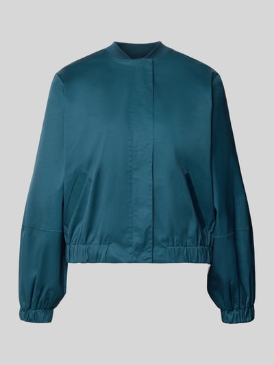 Produktfoto, Blouson mit Stehkragen und Eingrifftaschen van comma, Materiaalmix met katoen, regular fit, opstaande kraag, steekzakken, ruglengte maat 36: 55 cm, borstwijdte maat 36: 53 cm, mouwlengte maat 36: 59 cm, effen blauw, gladde textuur, rechte vorm