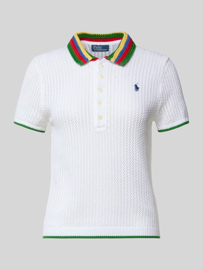 Produktfoto, Regular Fit Strick-Poloshirt aus Baumwoll-Mix von Polo Ralph Lauren, jednokolorowy, paski w kontrastowym kolorze, dzianina, mieszanka bawełny