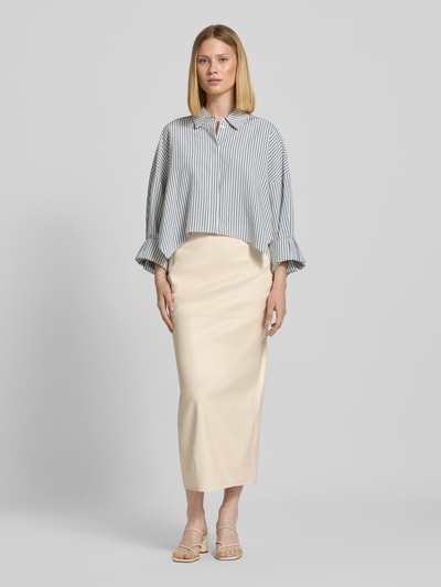 MM Knielange rok in leerlook, model 'FABIANA' Ecru - 1