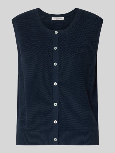Produktfoto, dunkelblaue Weste mit Strukturmuster von Christian Berg Woman aus Reine Baumwolle, Regular-Fit, Rundhalsausschnitt, Knopfleiste, Rückenlänge bei Größe S 50 cm