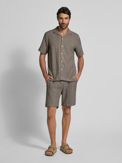 Lindbergh Regular fit overhemd met korte mouwen van viscosemix met structuurmotief Kaki - 1