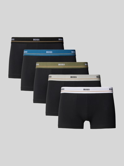 Produktfoto, Slim Fit Trunks aus Baumwoll-Mix im 5er-Pack Modell 5P ESSENTIAL von BOSS, efekt: jednolity kolor, krój slim fit, nadruk z logo, elastyczny ściągacz, wielopak, mieszanka bawełny