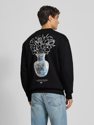 WOODBIRD Sweatshirt met labelprint, model 'Cane Ming Crew' Zwart - 5