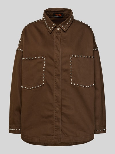 miss goodlife Bluzka jeansowa o kroju relaxed fit z nitami model ‘Studs’ Średniobrązowy 2