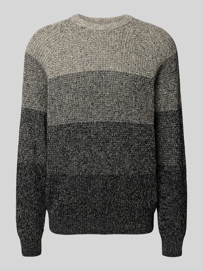 Produktfoto, Relaxed Fit Strickpullover aus reiner Baumwolle Modell 'BIRK' von Only & Sons mit Ombré-Muster in Melange-Optik, Crew Neck, Langarm, gerippten Abschlüssen und Strick-Struktur, Vorderansicht.