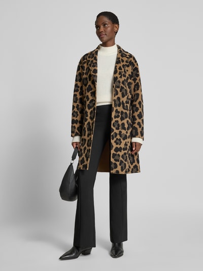 Marc Cain Relaxed Fit Wollmantel mit Allover-Animal-Print Camel 1