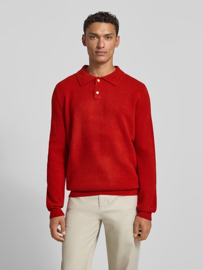 Forét Regular Fit Poloshirt aus Woll-Mix mit Knopfleiste Rot 4