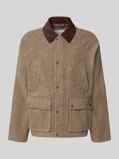 Produktfoto, Barn Jacket mit Pattentaschen Modell 'SALAMANCO' von JACK & JONES, Material-Mix in Braun mit Cord-Kentkragen, Reiß- und Druckknopfverschluss, strukturierte Oberfläche, Regular Fit, Vorderansicht