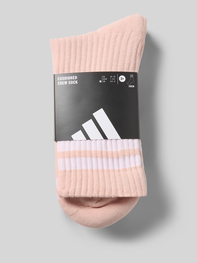 Produktfoto, Socken mit Label-Print im 3er-Pack von adidas Sportswear, różowy i biały, mieszanka bawełny, dopasowany krój, prążkowane wykończenie, nadruk z logo, zestaw 3 szt.