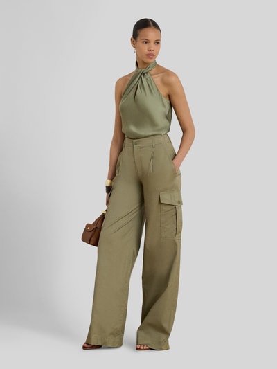 Lauren Ralph Lauren Top o kroju slim fit z wycięciem z wiązaniem na szyi Khaki 1