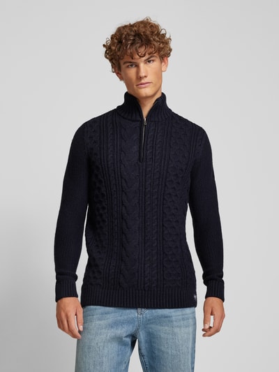 Superdry Strickpullover mit Zopfmuster Modell 'Jacob' Dunkelblau Melange 4