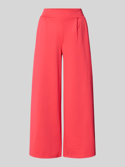 Produktfoto, Wide Fit Hose mit elastischem Bund Modell 'Kate' von ICHI, Damen Hose aus Material-Mix mit Viskose-Anteil, kräftiges Rot, glatte Textur, sichtbare Bundfalten, Bundweite bei Größe S 37 cm, Innenbeinlänge 66 cm