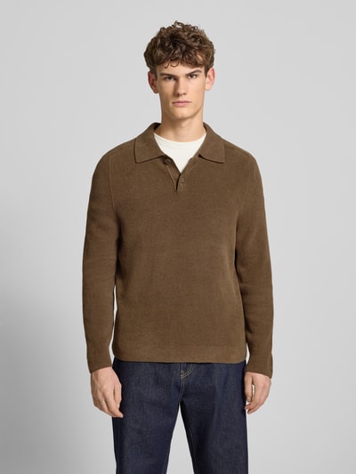 Marc O'Polo DENIM Sweter z dzianiny o kroju regular fit z kołnierzykiem polo Szarobrązowy 4