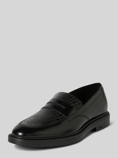 BOSS Loafers van leer met labeldetail, model 'Larry' Zwart - 1