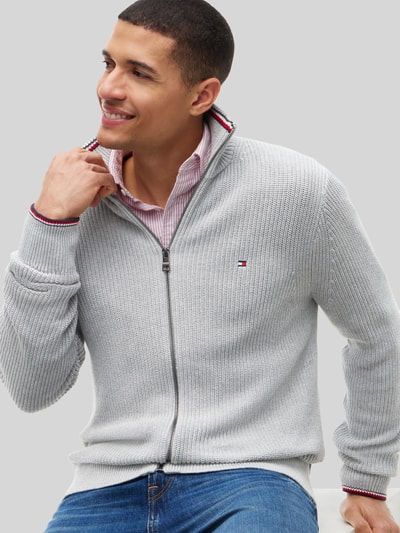 Tommy Hilfiger Regular Fit Strickjacke aus reiner Baumwolle Hellgrau Melange 3