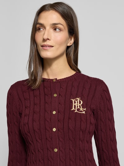Lauren Ralph Lauren Strickjacke mit Zopfmuster und Label-Stitching Modell 'RALHAN' Bordeaux 3